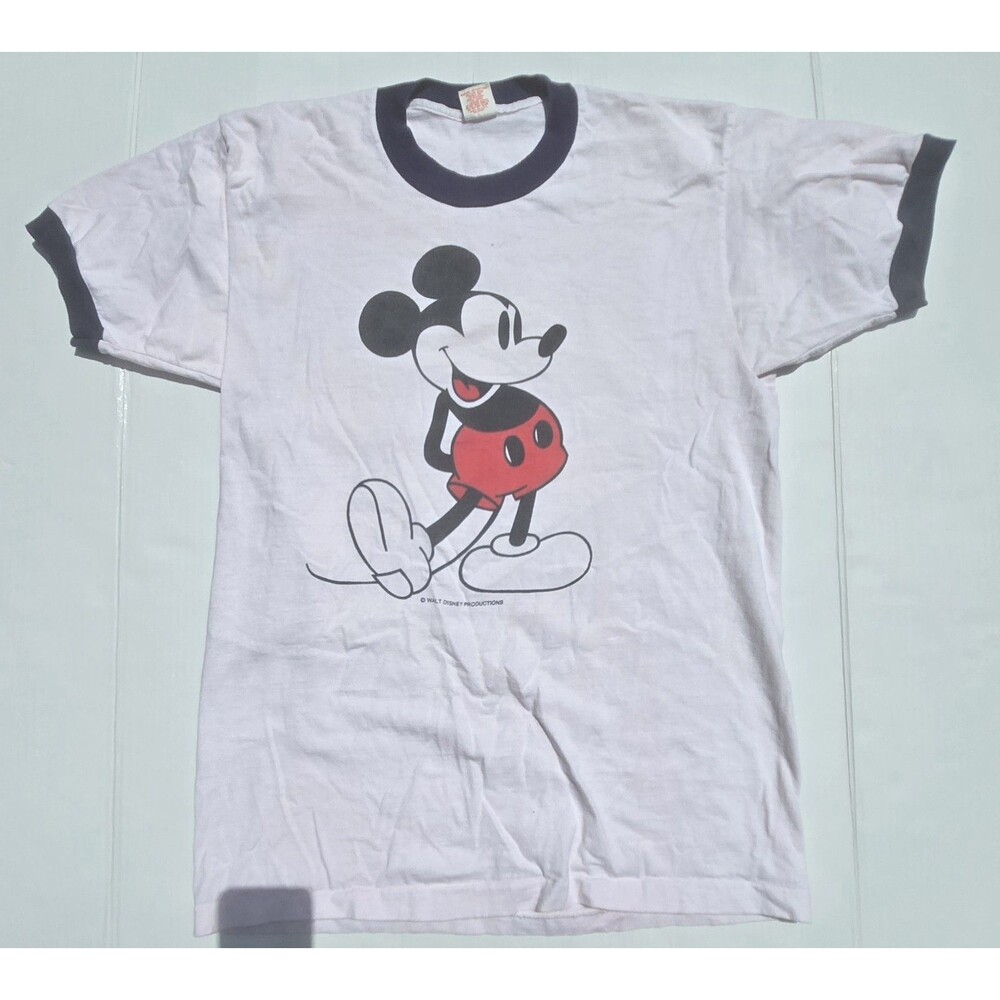 Vintage Mickey Mouse Ringer T-Shirt Walt Disney Productions Collegiate Pacific L